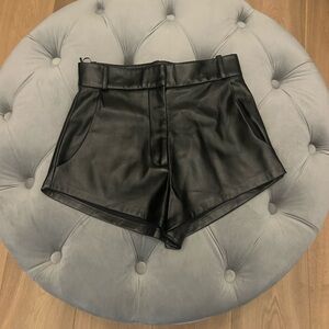 Amanda Uprichard Black High Waist Leather Shorts